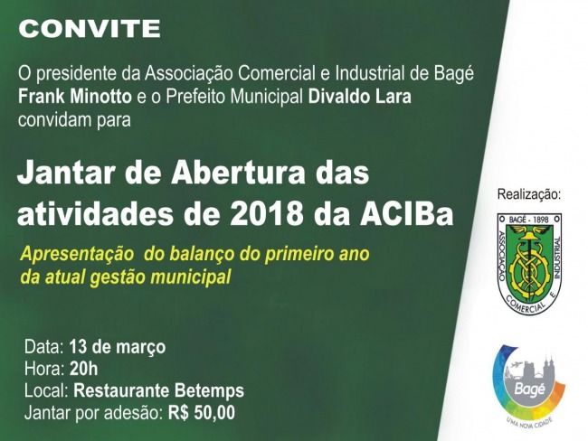 ACIBa promove jantar de abertura das atividades de 2018 nesta terça-feira
