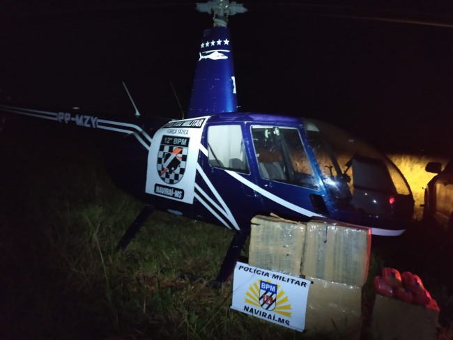 Após pane em helicóptero, polícia descobre quase 200 quilos de cocaína em Naviraí