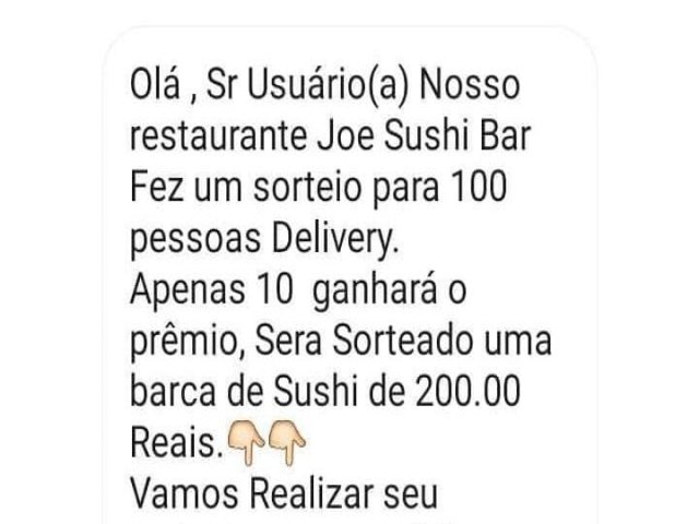  golpe: Para tentar clonar WhatsApp, perfil falso de restaurante de sushi cria sorteio