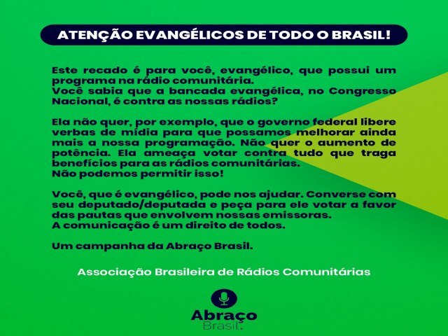 ABRAÇO BRASIL ESTENDE CAMPANHA QUE DIALOGA COM COMUNIDADE EVANGÉLICA