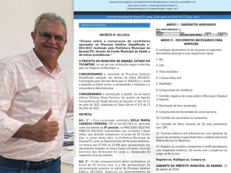 CONVOCADA PELO PREFEITO VALDEMAR, SERVIDORA  IMPEDIDA DE TOMAR POSSE NA PREFEITURA DE ANANS E CASO  INVESTIGADO PELO MINISTRIO PBLICO