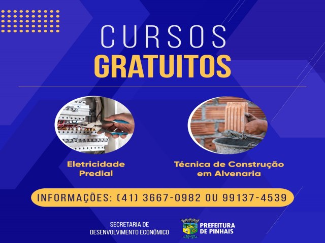 Secretaria de Desenvolvimento Econmico abre inscries para os cursos de Eletricidade Predial e de Tcnica de Construo em Alvenaria