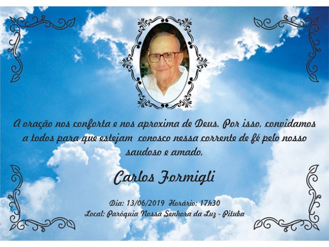 Convite para Missa de 7º Dia do Professor Carlos Formigli