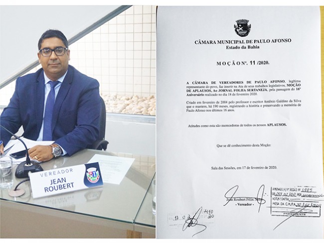 Câmara de Paulo Afonso aprova Moção de Aplausos pelos 16 anos do jornal Folha Sertaneja