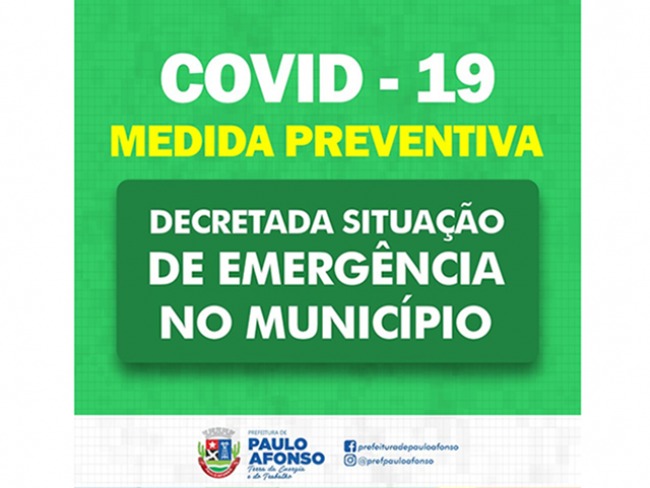 Prevenção: município declara situação de emergência devido ao Covid-19