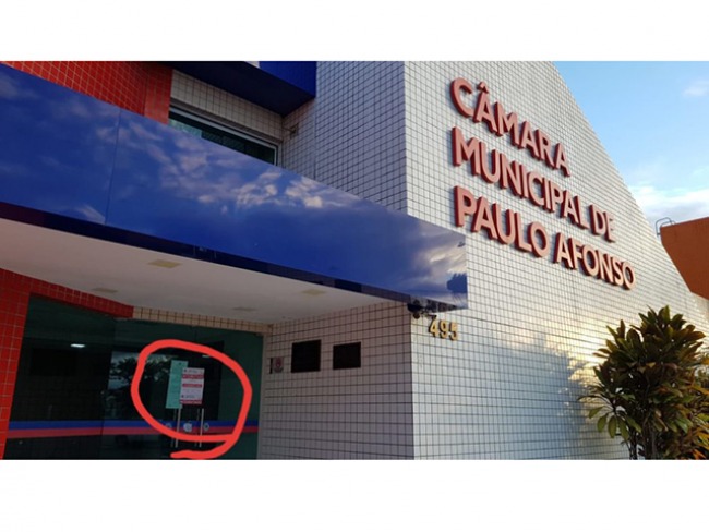 Câmara de Paulo Afonso é interditada e vereadores e funcionários fazem teste para Covid-19 