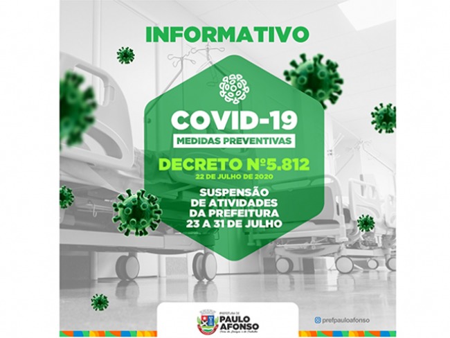 Prefeitura suspende atividades de 23 a 31 de julho devido à infecção de servidores pela covid-19 