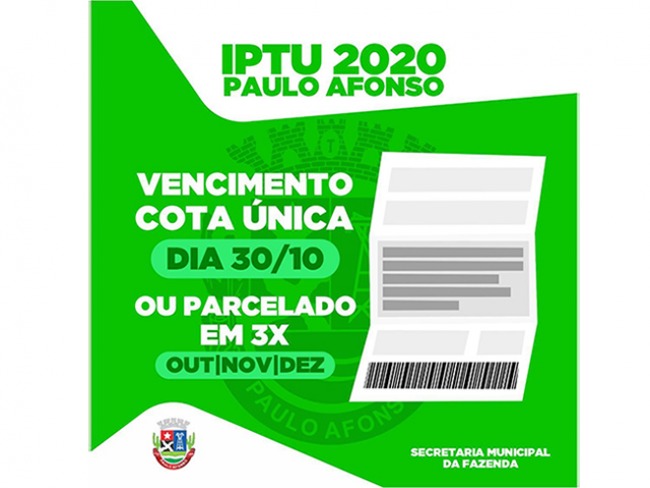 Prazo para pagamento do IPTU 2020 vence em 30 de outubro