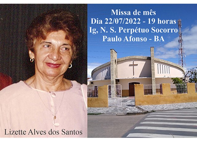 Missa de ms do falecimento da professora e vereadora Lizette Alves dos Santos