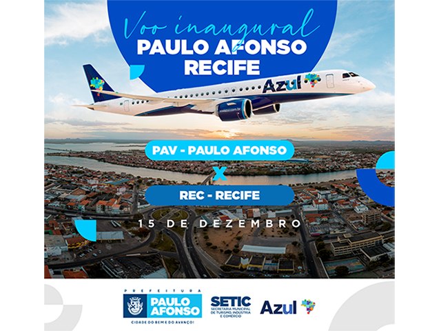 Azul Linhas Areas inicia voos de Recife para Paulo Afonso nesta quinta-feira (15)