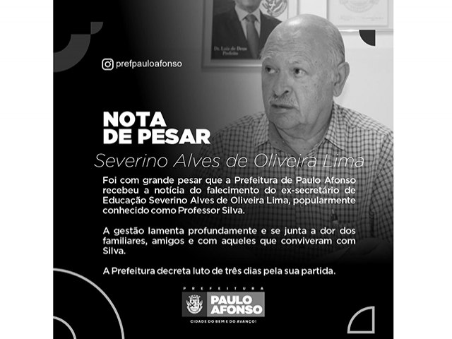 Prefeitura decreta luto oficial de 3 dias pelo falecimento do Professor Silva