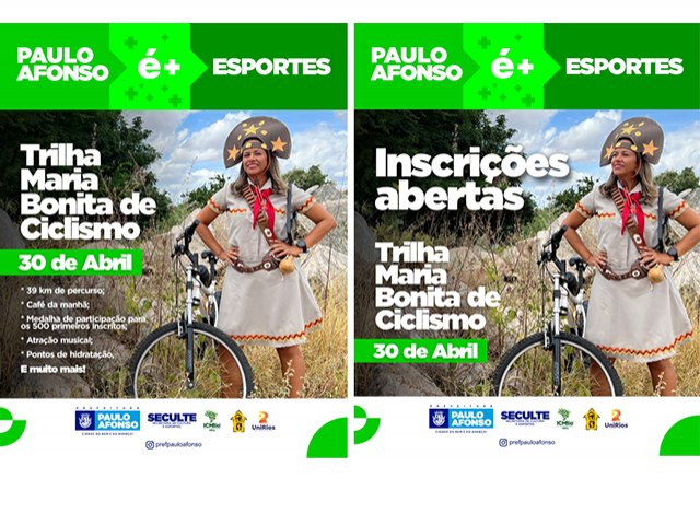 Abertas as inscries para a Trilha Maria Bonita de Ciclismo, que acontece no dia 30 de abril