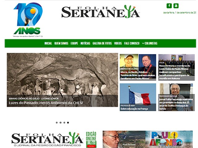 Site do Jornal Folha Sertaneja tem mais de 124 mil acessos em agosto e cerca de 750 mil acessos este ano