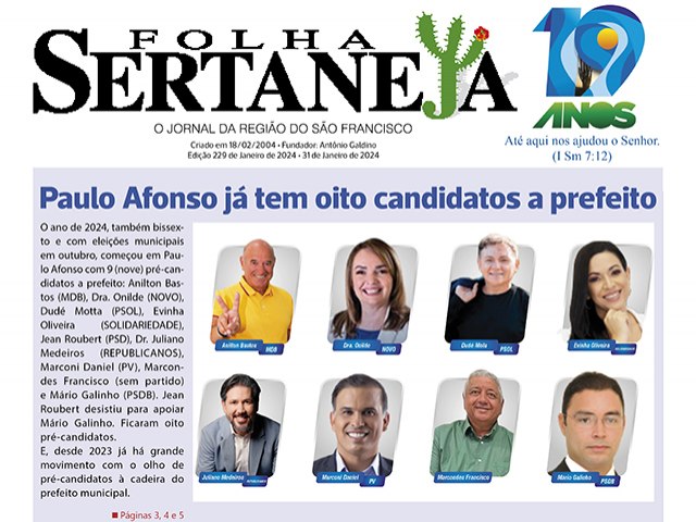 Chegou o Jornal Folha Sertaneja – Janeiro/2024 –  Jornal e site abrem espaço para o noticiário das Eleições Municipais de 2024