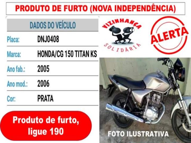 PM de Nova Independncia localiza moto furtada