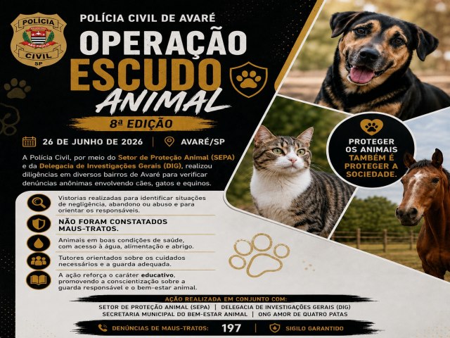 Policia Civil de Avar�/SP, Desencadeou Mais Uma Vez , Uma Opera��o Denominada de "ESCUDO ANIMAL "