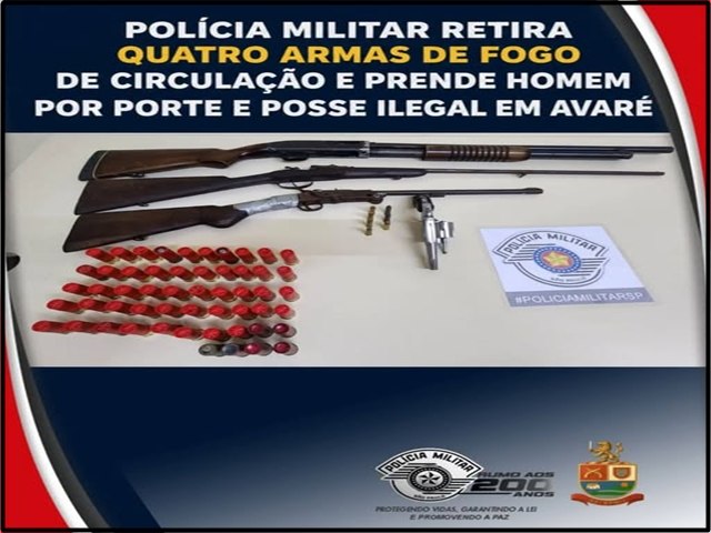A Policia Militar, Prendeu um Homem e Quatro Armas de Fogo em Sua Posse