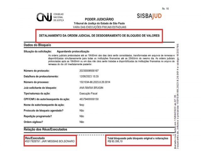 Exclusivo: Justia sequestra dinheiro da conta de Bolsonaro para pagar dvida com SP