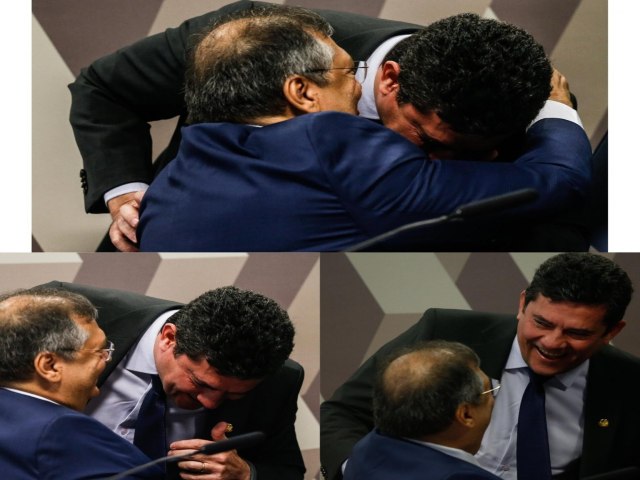 Moro e Dino se abraam em sabatina no Senado e foto revolta bolsonaristas