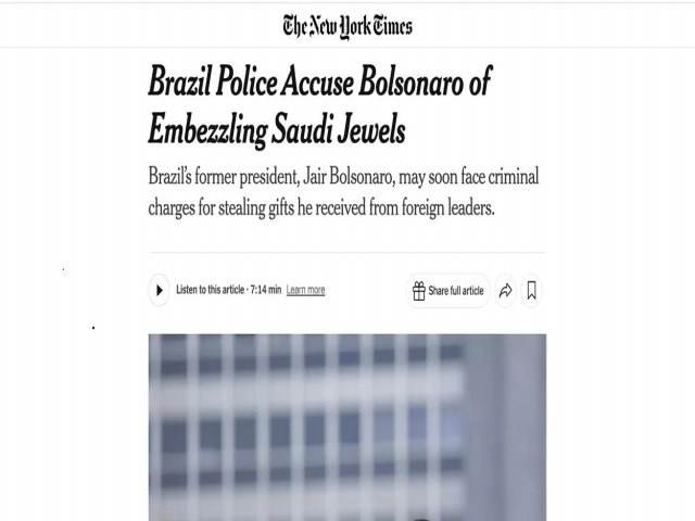 New York Times destaca indiciamento de Bolsonaro como ladro de joias