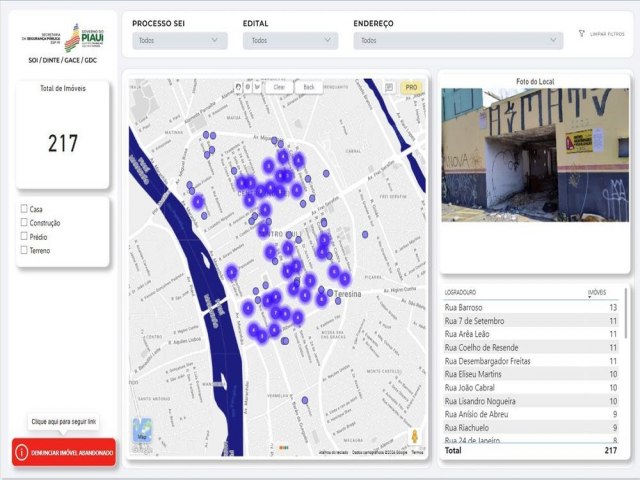 Secretaria da Segurana divulga painel de imveis abandonados no Centro de Teresina