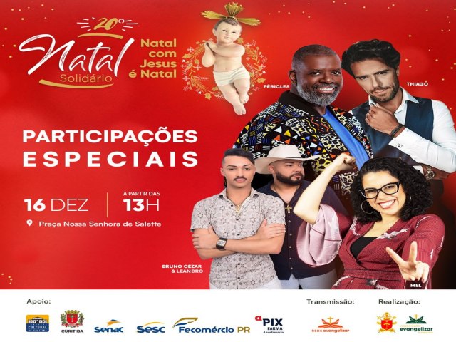 Programao musical gratuita do Natal Solidrio tem participaes especiais de Pricles, Thiago Arancam e Mel Ferreira