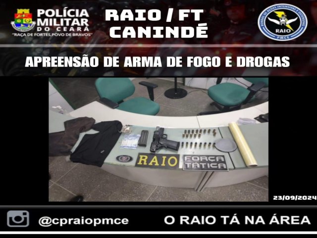 PMCE prende suspeito com arma e drogas, em Canind no cear