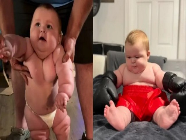 Beb� de 8 meses � t�o grande que usa roupas de... 5 anos: 