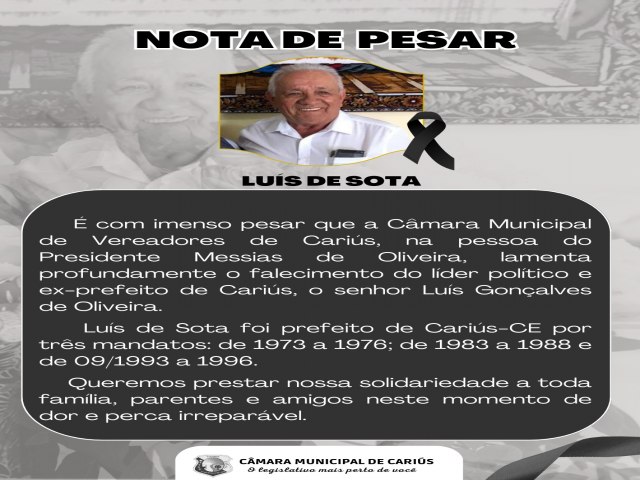 Consternao em Caris : Falece o Ex Prefeito Lus Gonaves de Oliveira ( Luis de Sota)