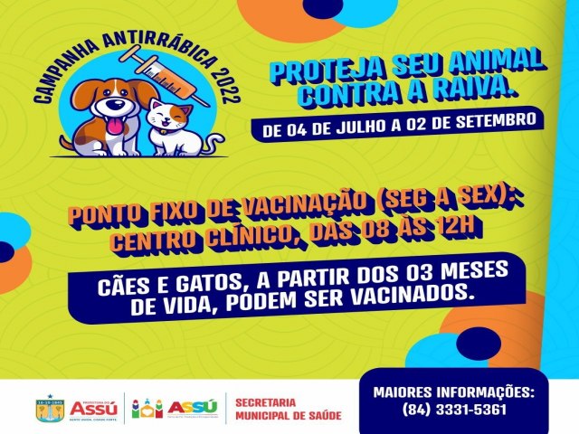 Vacinao antirrbica em ces e gatos prossegue at setembro em Ass