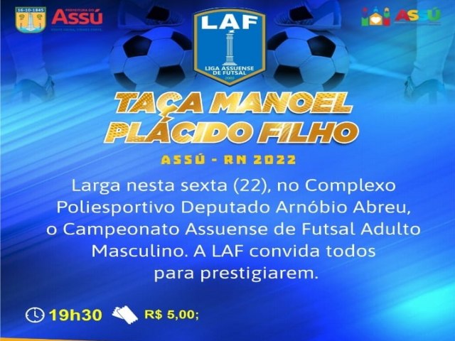 Futsal: Torneio masculino adulto da Taa Manoel Plcido Filho comea nesta sexta-feira