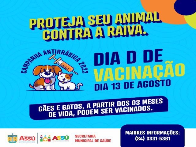 Sbado: Ass ter oito pontos de vacinao no Dia D de vacinao antirrbica 