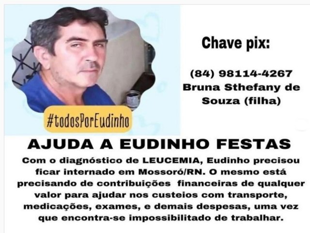 Corrente do Bem: Em tratamento contra leucemia Eudinho Festas est precisando de sangue e ajuda financeira 