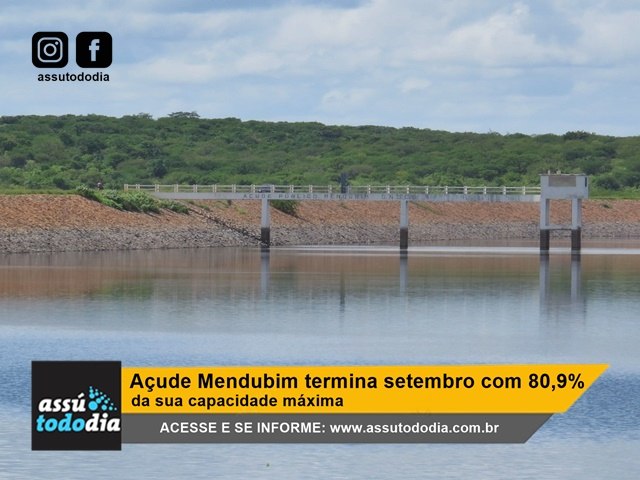 Aude Mendubim termina setembro com 80,9 e Barragem Armando Ribeiro com 59,85% da sua capacidade mxima 