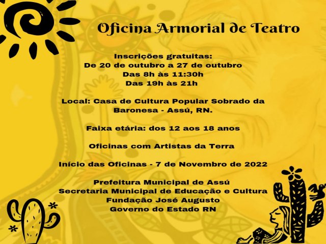 Iniciadas inscries grtis para Oficina Armorial de Teatro na cidade do Ass