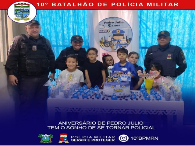 Militares do 10 BPM participam de aniversrio de garoto que sonha em ser policial 