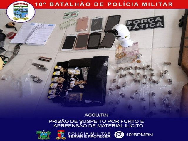 Polcia Militar prende suspeito de furto e apreende drogas e outros materiais 