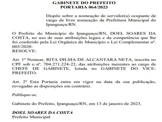 Municpio sem vice-prefeito, mas com Chefe de Gabinete do vice