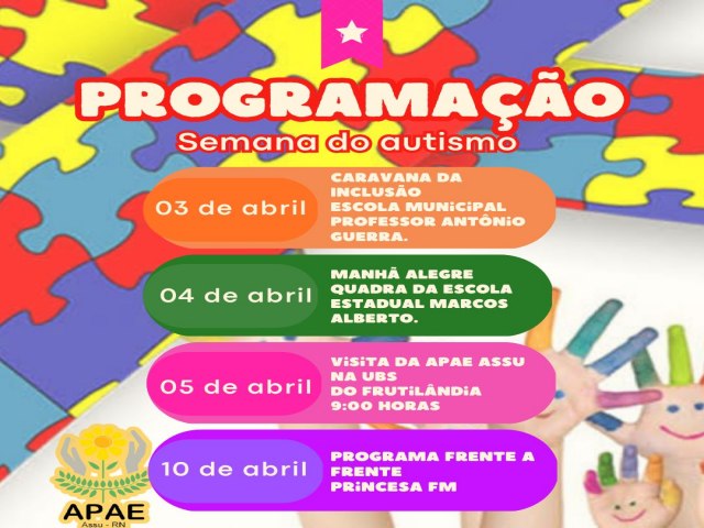 Programao da Semana Autismo ser vivenciada na Apae de Ass a partir do dia 03 