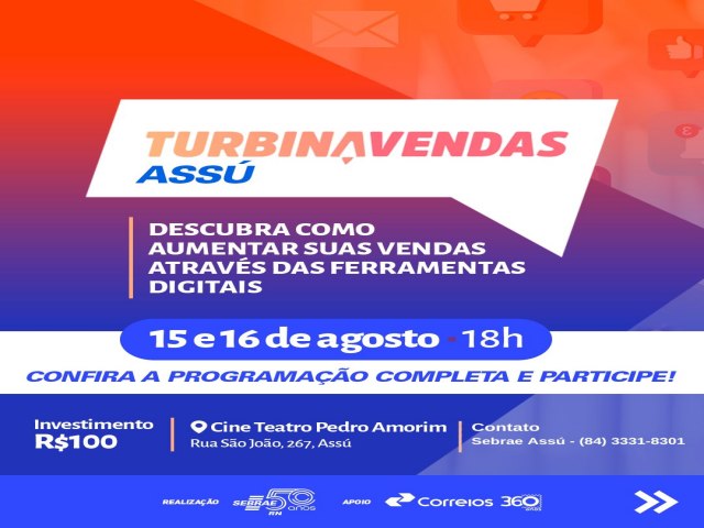 Evento Turbina Vendas Ass ocorrer nos dias 15 e 16 no Cine Teatro Pedro Amorim