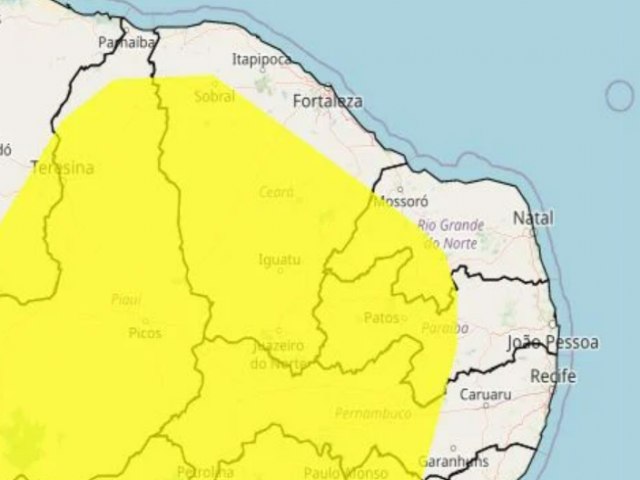 Inmet publica alerta de baixa umidade para Ass e outras 70 cidades do Rio Grande do Norte