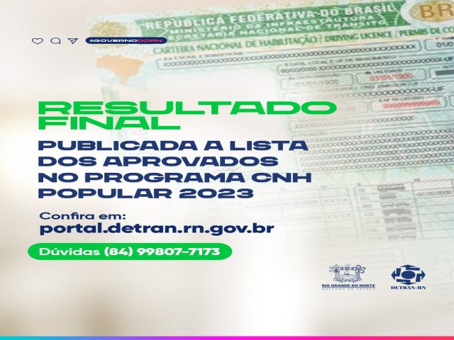 Detran publica o resultado final com a lista dos aprovados no Programa CNH Popular 2023