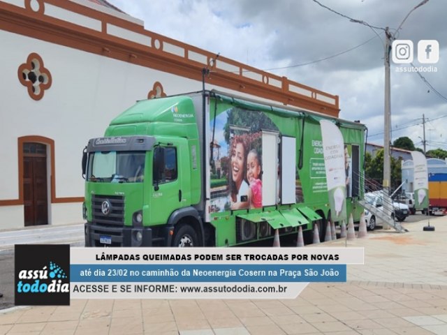 Troca de lâmpadas: Caminhão do projeto Energia com Cidadania está em Assú até dia 23 de fevereiro 