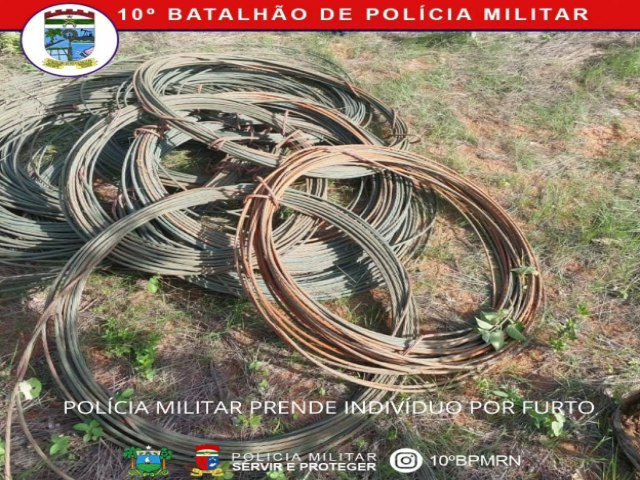 Policiais do 10 BPM prendem suspeito de furto de cabos eltricos: Cerca de  500 quilos do material  havia sido levado