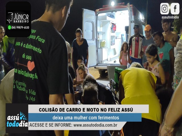 Coliso de carro e moto no Feliz Ass deixa uma mulher com ferimentos