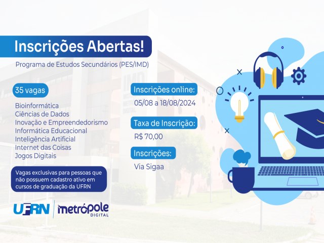 Programa do IMD abre 35 vagas para cursos gratuitos em tecnologia