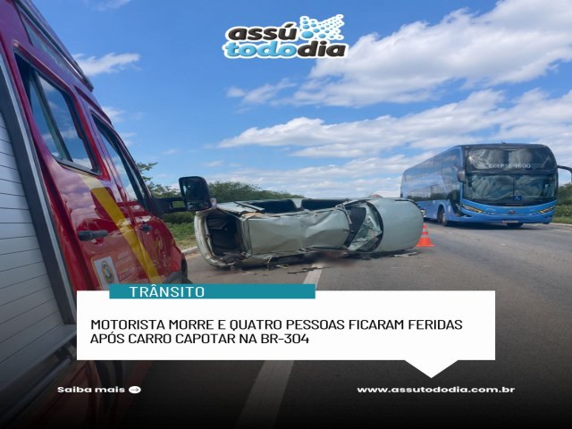 Motorista morre e quatro pessoas ficaram feridas ap�s carro capotar na BR-304