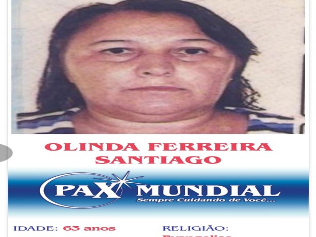 MORREU AOS 63 ANOS DE IDADE, OLINDA FERREIRA SANTIAGO DE MORRO AGURO DE GOIAS 