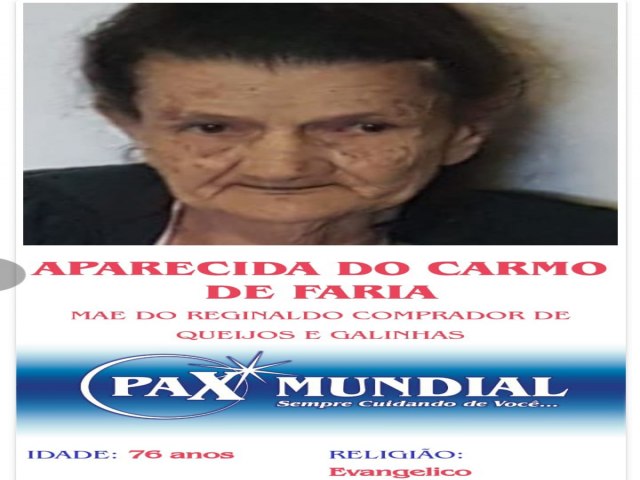 MORREU AOS 76 ANOS A SENHORA APARECIDA DO CARMO DE FARIA EM ITAPURANGA 