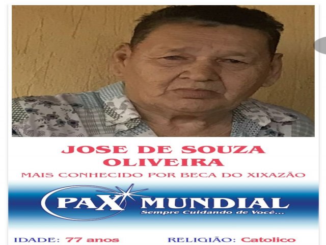 MORREU HOJE EM ITAPURANGA  AOS 77 ANOS IDADE JOSE DE SOUZA  OLIVEIRA  NO XIXAZAO